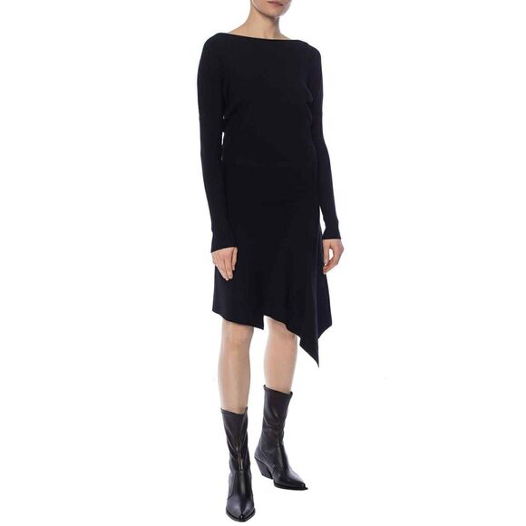 AllSaints | Suke Black Knit Asymmetrical Fall/winter modern dress | Medium - Picture 1 of 5